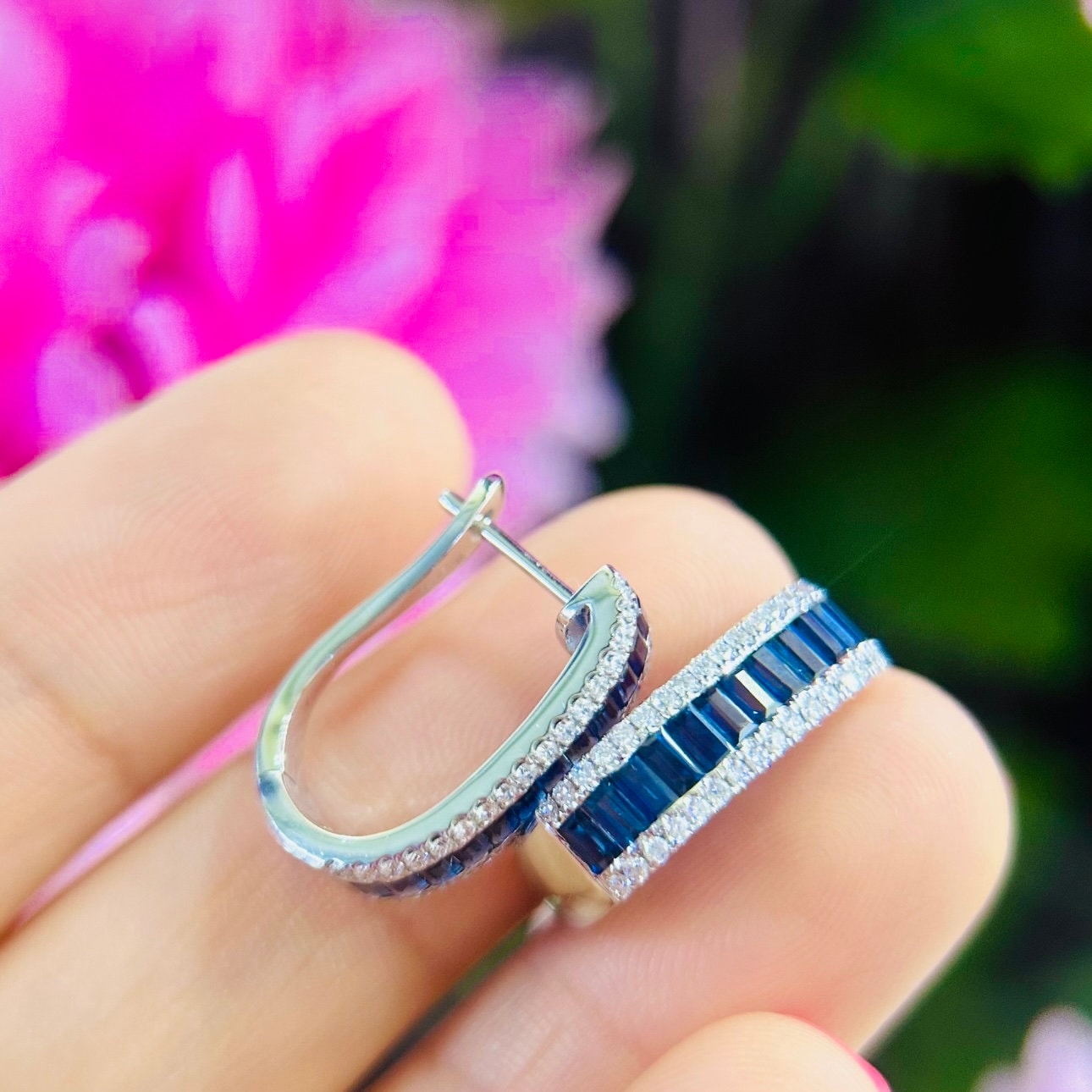 18K White Gold Diamond 1.81ct Baggets cut Sapphire Earrings with 0.35ct rd cut Natural Diamonds .G-H , VS2-SI clarity. SDER015 ESJ (etsy image id: 5772398903)
