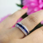 18K White Gold Diamond Sapphire Ring with 2.37ct princess cut Sapphires and 0.60ct Natural diamonds . G-H , VS2-SI clarity.  SDR060 ITEJ (etsy image id: 5772405215)
