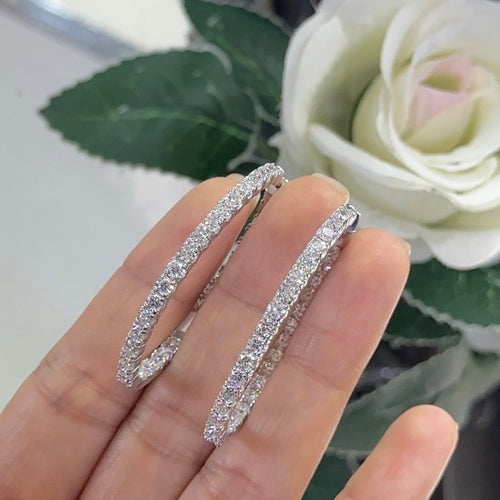 14K White Gold Diamond Hoops Earrings with 7.02ct Lab grown Diamonds ,2 inches ,F color, VS2 Clarity. DIER0134 GJJJ (etsy image id: 5833303012)
