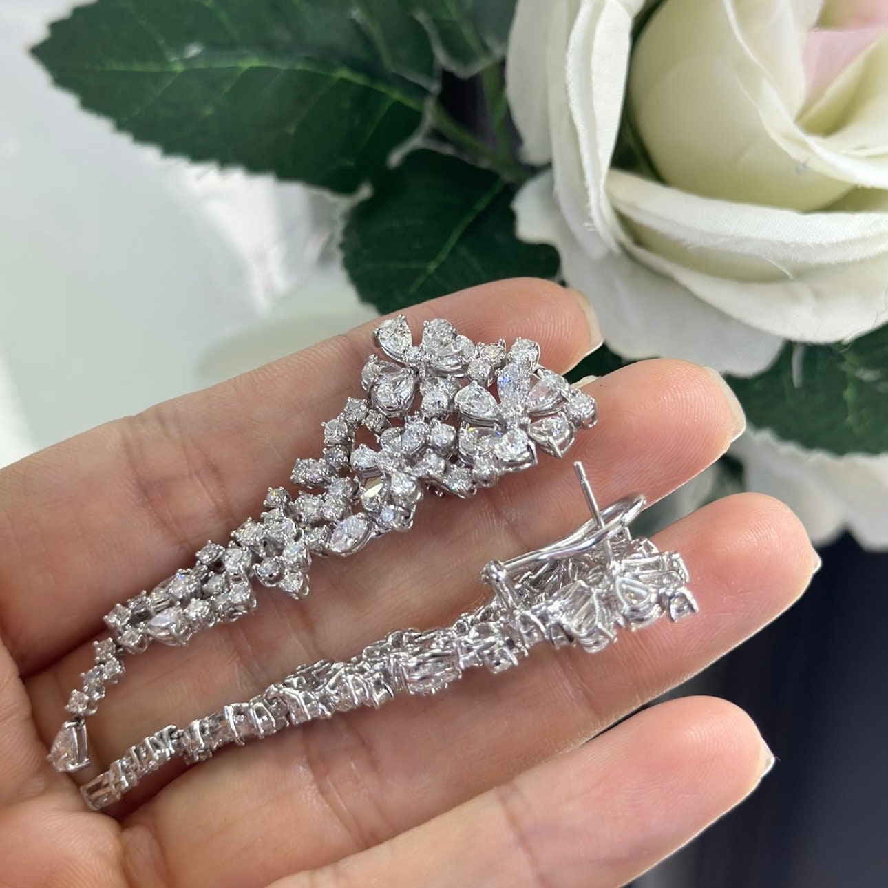 18K White Gold Multi-Cut Natural Diamond Earrings – 11.29CT | E86130-1 IJ.GJJ (etsy image id: 5840280380)