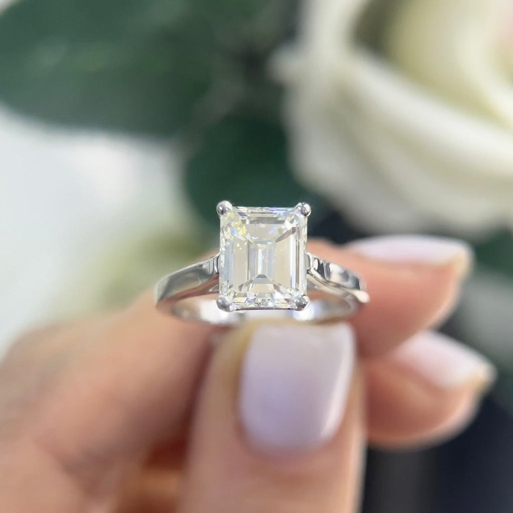 Platinum ring +14Kt White Gold, GIA 2.59ct Emerald cut ,L-SI2.  EMER014 ATJJ (etsy image id: 5881394431)