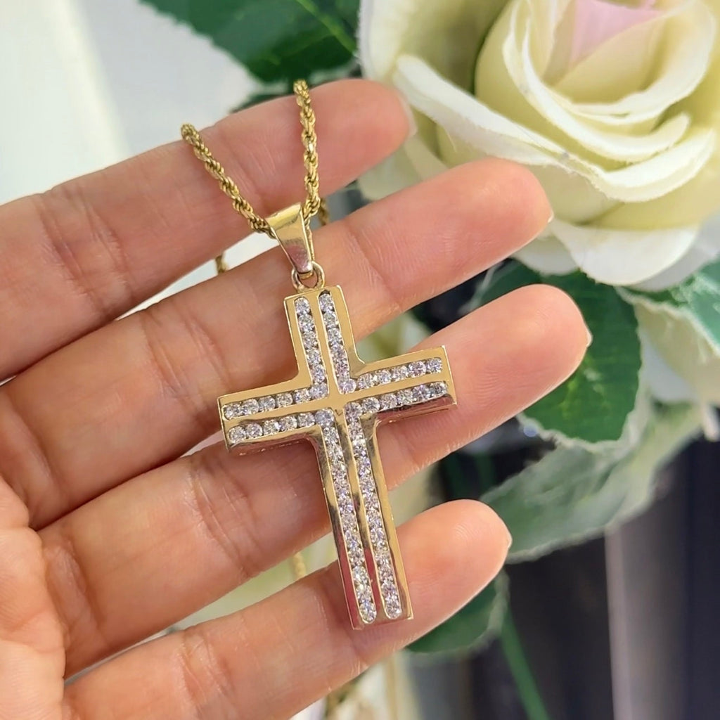 Yellow Gold Chain With Diamond Cross Pendant (etsy image id: 5888369443)