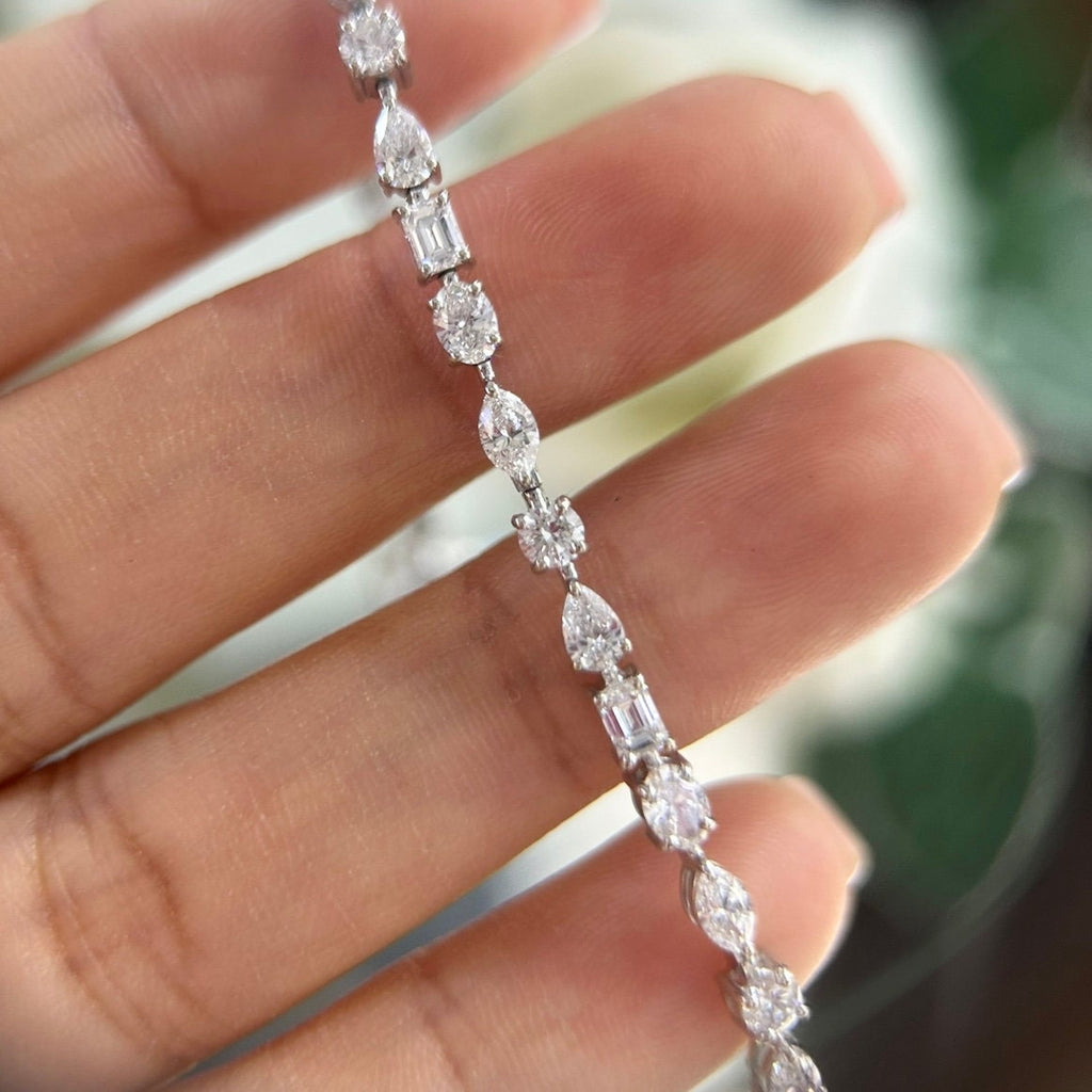 18K White Gold Fancy Shape Cut Diamond Tennis Bracelet (etsy image id: 5916561854)