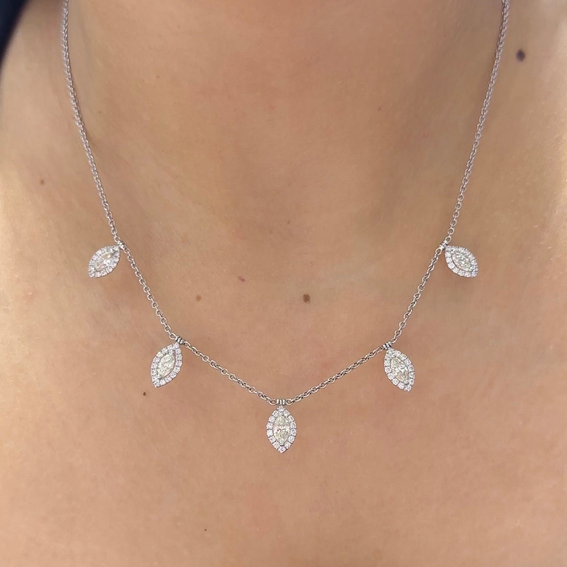 18Kt White Gold Necklace with 2.23ct total in natural round cut and marquis diamonds. TN2311-1 GTTT (etsy image id: 5916578474)