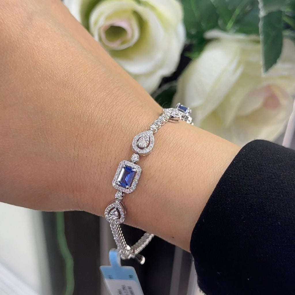 18Kt White Gold Diamond Sapphire Bracelet with 2.00ct in rd cut pear shape Natural Diamonds and 2.25ct Natural Sapphires . SDB0014 GIIJ (etsy image id: 5951348052)