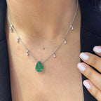 Pear Shape Natural Emerald Pendent with Natural Diamond Necklace (etsy image id: 5951350622)