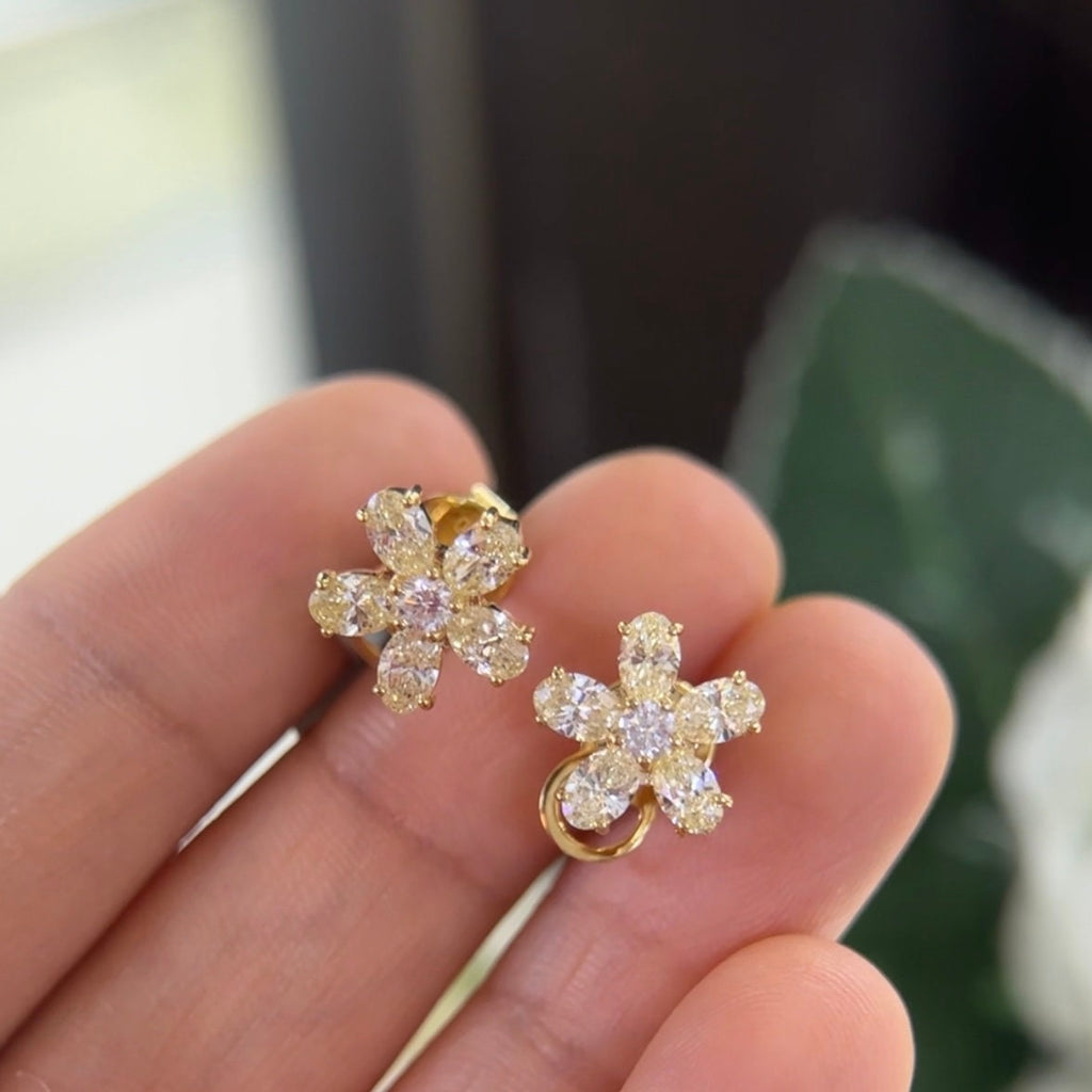 Yellow Gold Flower Stud Earrings with Yellow and White Diamonds (etsy image id: 5951368988)