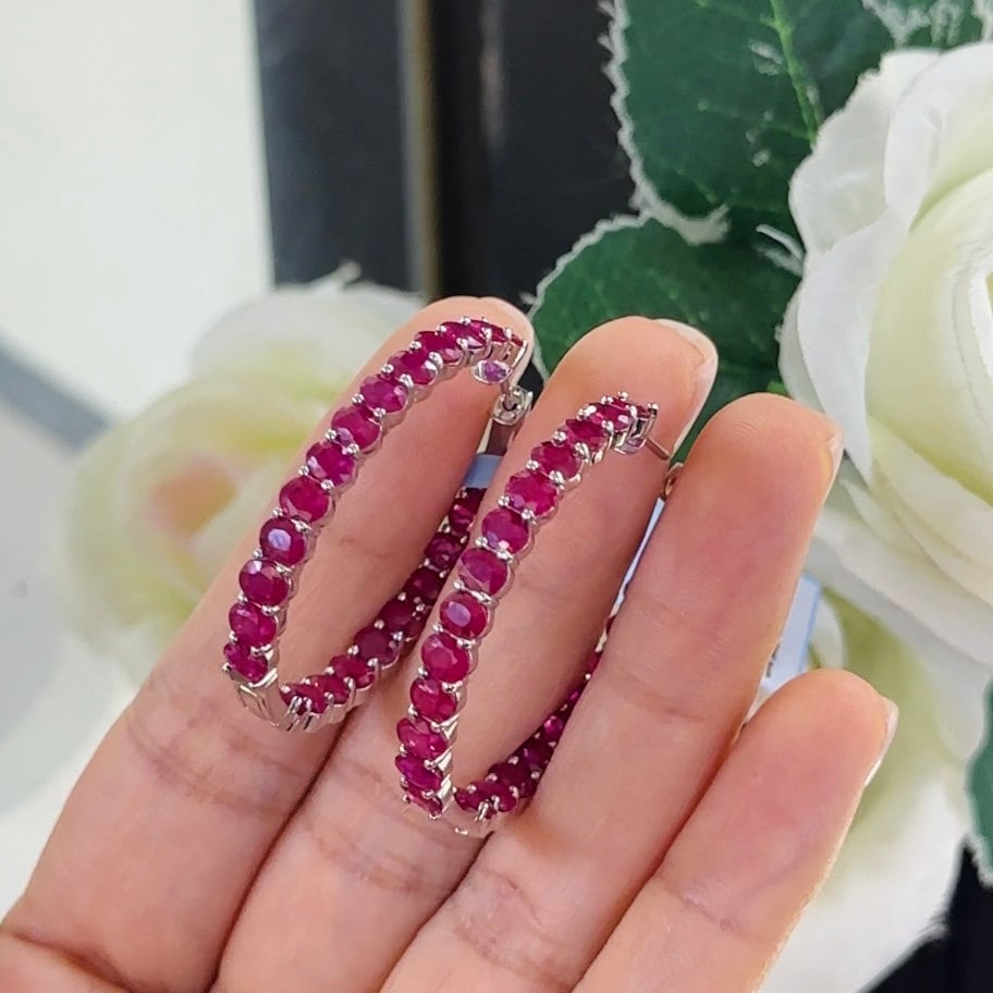 Custom Oval Shaped Medium Size Hoop Earrings with Oval Fancy Shape Rubies. (etsy image id: 5951376570)