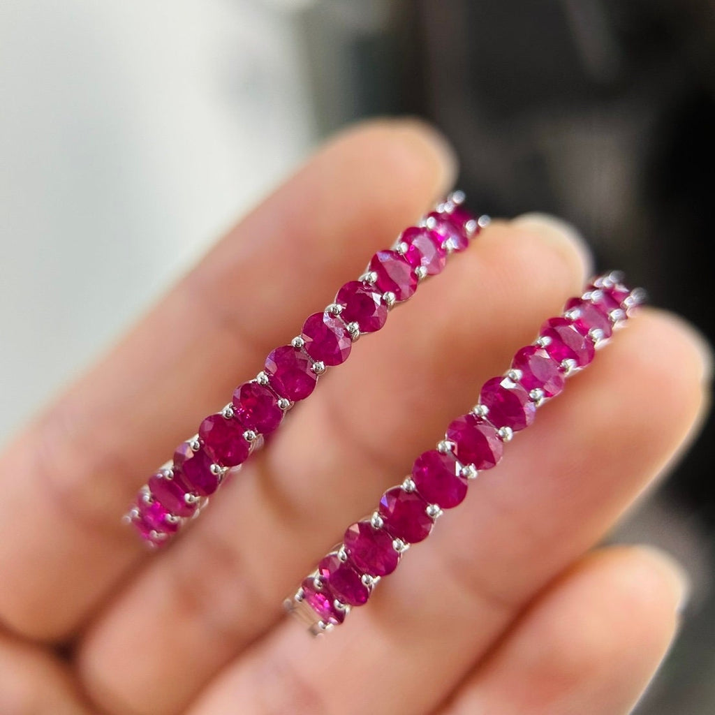 Custom Oval Shaped Medium Size Hoop Earrings with Oval Fancy Shape Rubies. (etsy image id: 5951376576)