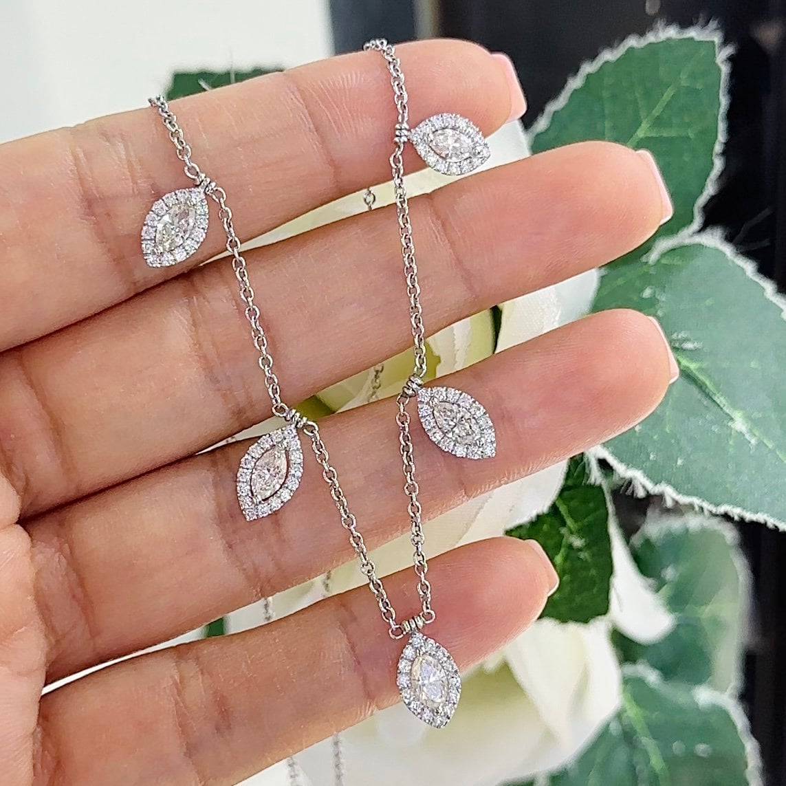 18Kt White Gold Necklace with 2.23ct total in natural round cut and marquis diamonds. TN2311-1 GTTT (etsy image id: 5964664109)