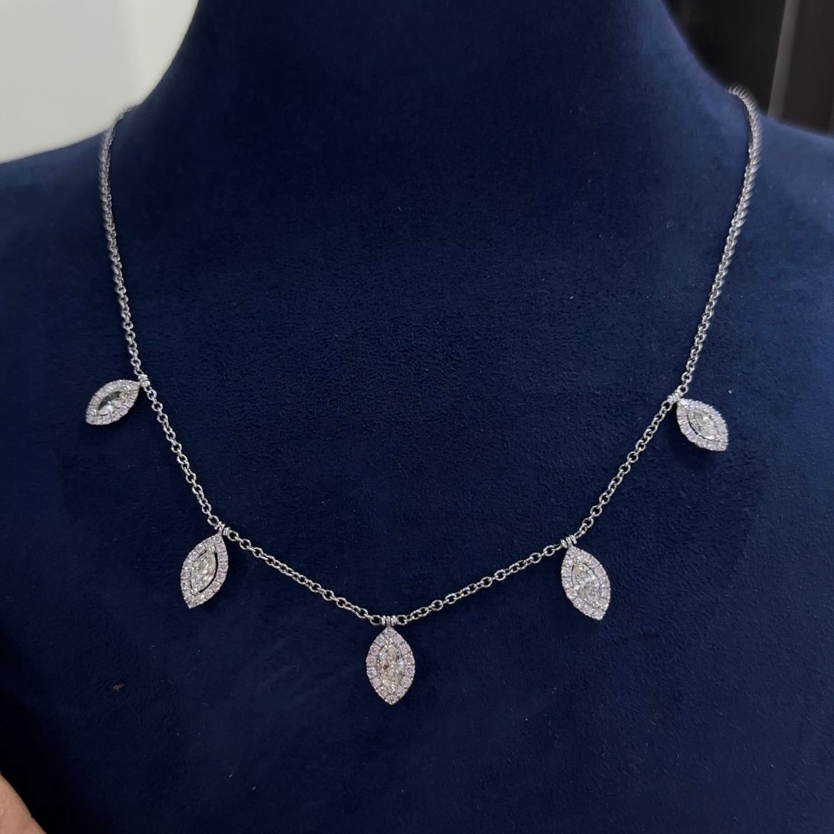 18Kt White Gold Necklace with 2.23ct total in natural round cut and marquis diamonds. TN2311-1 GTTT (etsy image id: 5964664115)