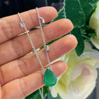 Pear Shape Natural Emerald Pendent with Natural Diamond Necklace (etsy image id: 5999426729)