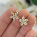 Yellow Gold Flower Stud Earrings with Yellow and White Diamonds (etsy image id: 5999445253)