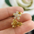 Yellow Gold Flower Stud Earrings with Yellow and White Diamonds (etsy image id: 5999445257)