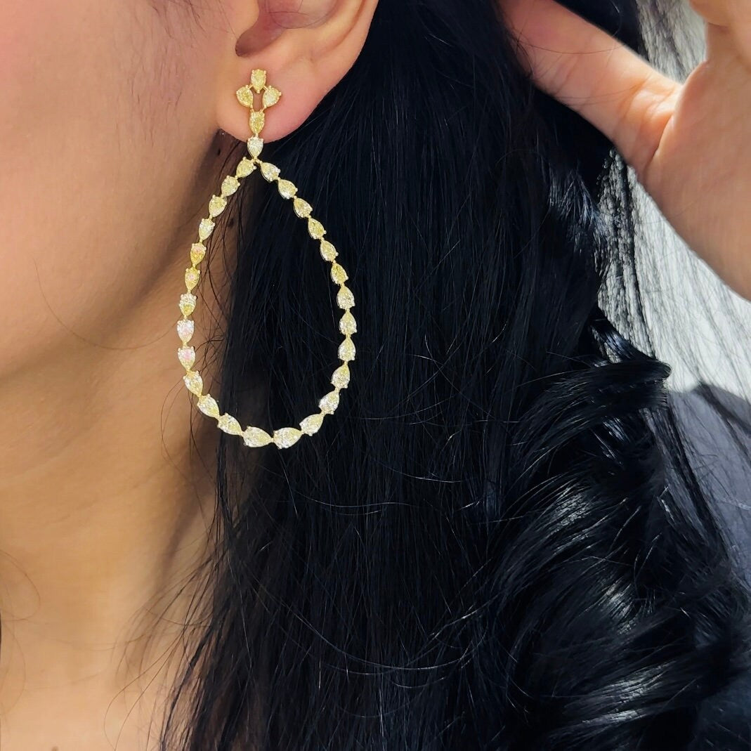 Luxurious And Stunning Yellow Gold Earrings with Fancy Yellow Pear Shape Diamonds (etsy image id: 5999454737)