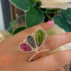18Kt Rose Gold Diamond Tourmaline Ring, with 0.74ct in Diamonds and 14.88ct in tourmalines.  COLR0047 G,AJJ (etsy image id: 6077763350)