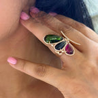 18Kt Rose Gold Diamond Tourmaline Ring, with 0.74ct in Diamonds and 14.88ct in tourmalines.  COLR0047 G,AJJ (etsy image id: 6077763352)