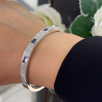 18Kt White Gold Diamonds Sapphire Bangel Bracelet 1.63ct rd cut diamonds, G color Vs2 & 1.72ct emerald cut sapphire. SDB0012 GSLJ (etsy image id: 6077786194)