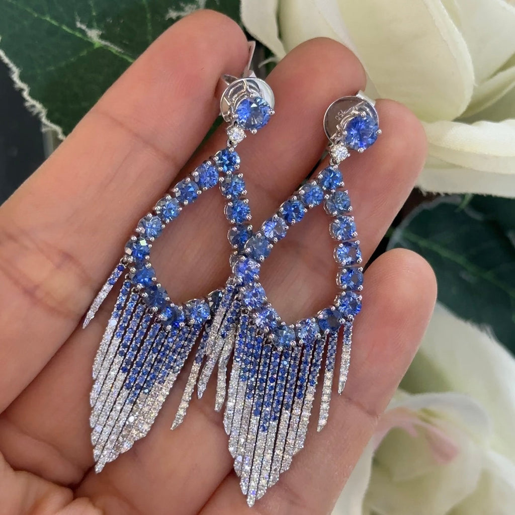 18Kt White Gold Sapphire Earrings with 8.44ct in Sapphires , 1.15ct in Diamonds . G-H color, VS2-SI clarity.  SDER036 G,IJJ (etsy image id: 6080560210)