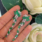 18Kt White Gold Earrings Emerald and Diamonds ,5.90ct in Emeralds pear shape cut  & 1.57ct Natural Diamonds marquise cut . COLER019 A,JJJ (etsy image id: 6080612466)