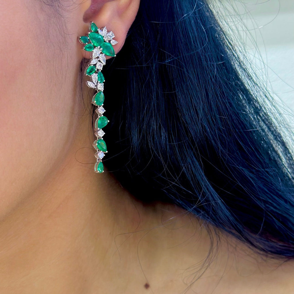 18Kt White Gold Earrings Emerald and Diamonds ,5.90ct in Emeralds pear shape cut  & 1.57ct Natural Diamonds marquise cut . COLER019 A,JJJ (etsy image id: 6080615594)
