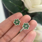 18kT Yellow Gold Flower Style Earrings , with 1.29ct Emeralds & 0.31ct Diamonds. COLER017 ZLJ (etsy image id: 6081720956)