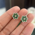 18kT Yellow Gold Flower Style Earrings , with 1.29ct Emeralds & 0.31ct Diamonds. COLER017 ZLJ (etsy image id: 6081720962)