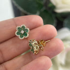 18kT Yellow Gold Flower Style Earrings , with 1.29ct Emeralds & 0.31ct Diamonds. COLER017 ZLJ (etsy image id: 6081720964)