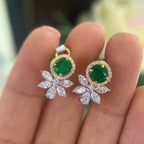 18Kt Yellow & White Gold Earrings , with 1.25ct emeralds rd cut and 1.12ct diamonds marquise cut. G-H color, VS2 SI Clarity, COLER IEAJ (etsy image id: 6081743134)