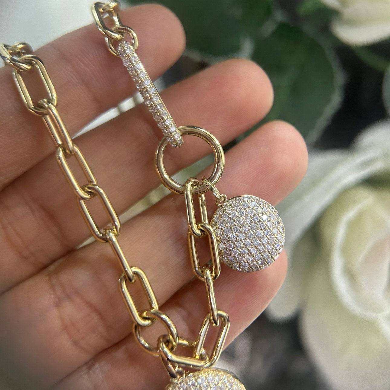 14K Yellow Gold Link Chain Necklace 3.70ct in Diamonds ,G color , VS2 clarity. (etsy image id: 6081938968)