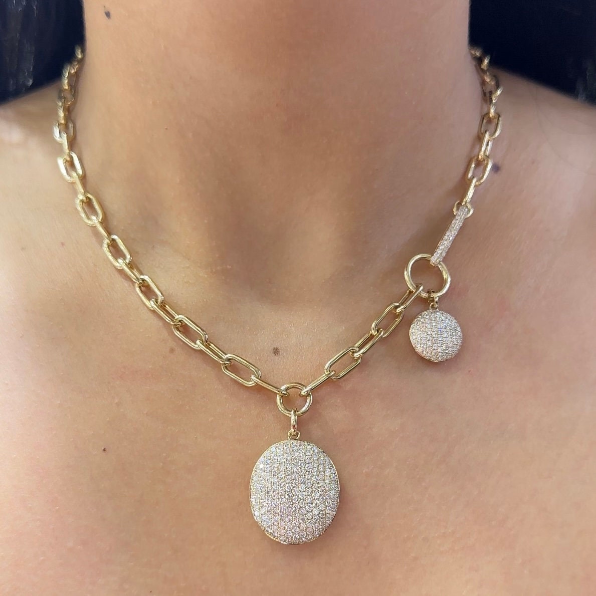 14K Yellow Gold Link Chain Necklace 3.70ct in Diamonds ,G color , VS2 clarity. (etsy image id: 6081938970)