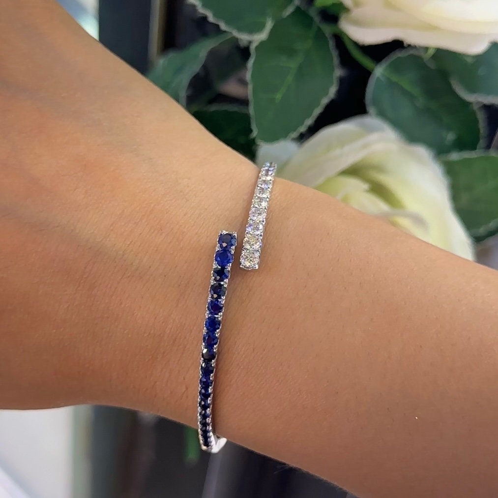 14Kt White Gold Diamond Sapphire Bracelet Bangle with 1.44ct rd Diamonds & 1.85ct. rd Sapphires . G-H color,GTJJ. (etsy image id: 6082834474)