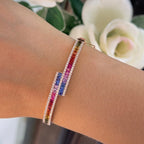 Rose Gold Colored Princess Cut Sapphire and Round Cut Diamond Bypass Bangle (etsy image id: 6111871252)