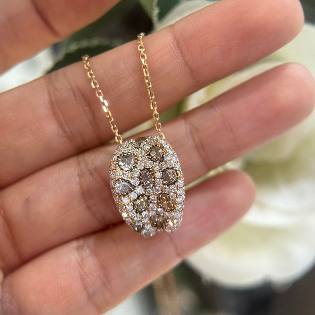 18Kt Rose Gold Diamond Pendent with 1.45ct natural diamonds & 1.15ct slices diamonds .G-H color, VS2-SI clarity.    DP053 I,AJJ (etsy image id: 6128656323)