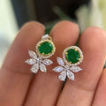 18Kt Yellow & White Gold Earrings , with 1.25ct emeralds rd cut and 1.12ct diamonds marquise cut. G-H color, VS2 SI Clarity, COLER IEAJ (etsy image id: 6129806845)