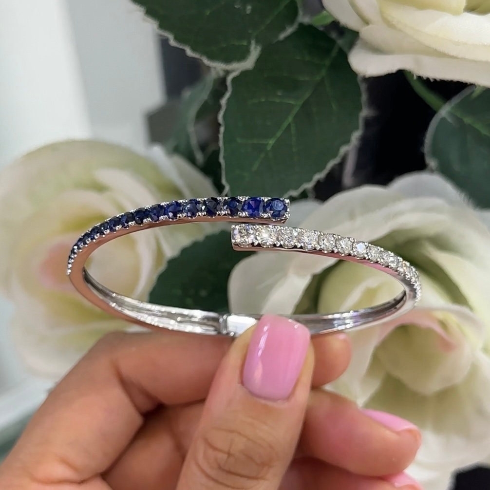 14Kt White Gold Diamond Sapphire Bracelet Bangle with 1.44ct rd Diamonds & 1.85ct. rd Sapphires . G-H color,GTJJ. (etsy image id: 6130901427)