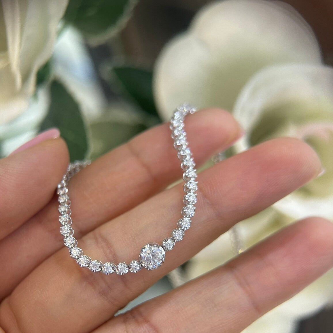 White Gold Three Quarter Diamond Tennis Necklace (etsy image id: 6160012177)