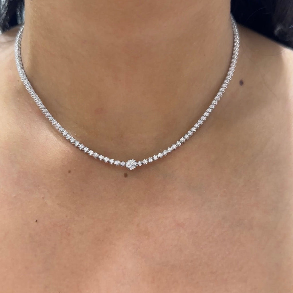 White Gold Three Quarter Diamond Tennis Necklace (etsy image id: 6160012183)