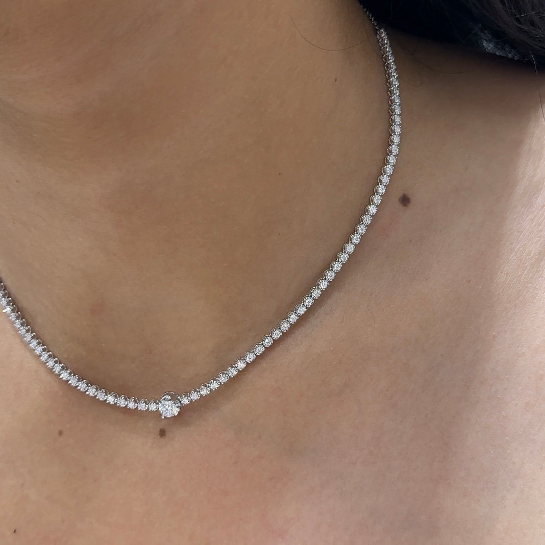White Gold Three Quarter Diamond Tennis Necklace (etsy image id: 6160012211)