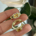 Yellow Gold Huggie Hoop Citrine and Diamond Earrings (etsy image id: 6160967595)