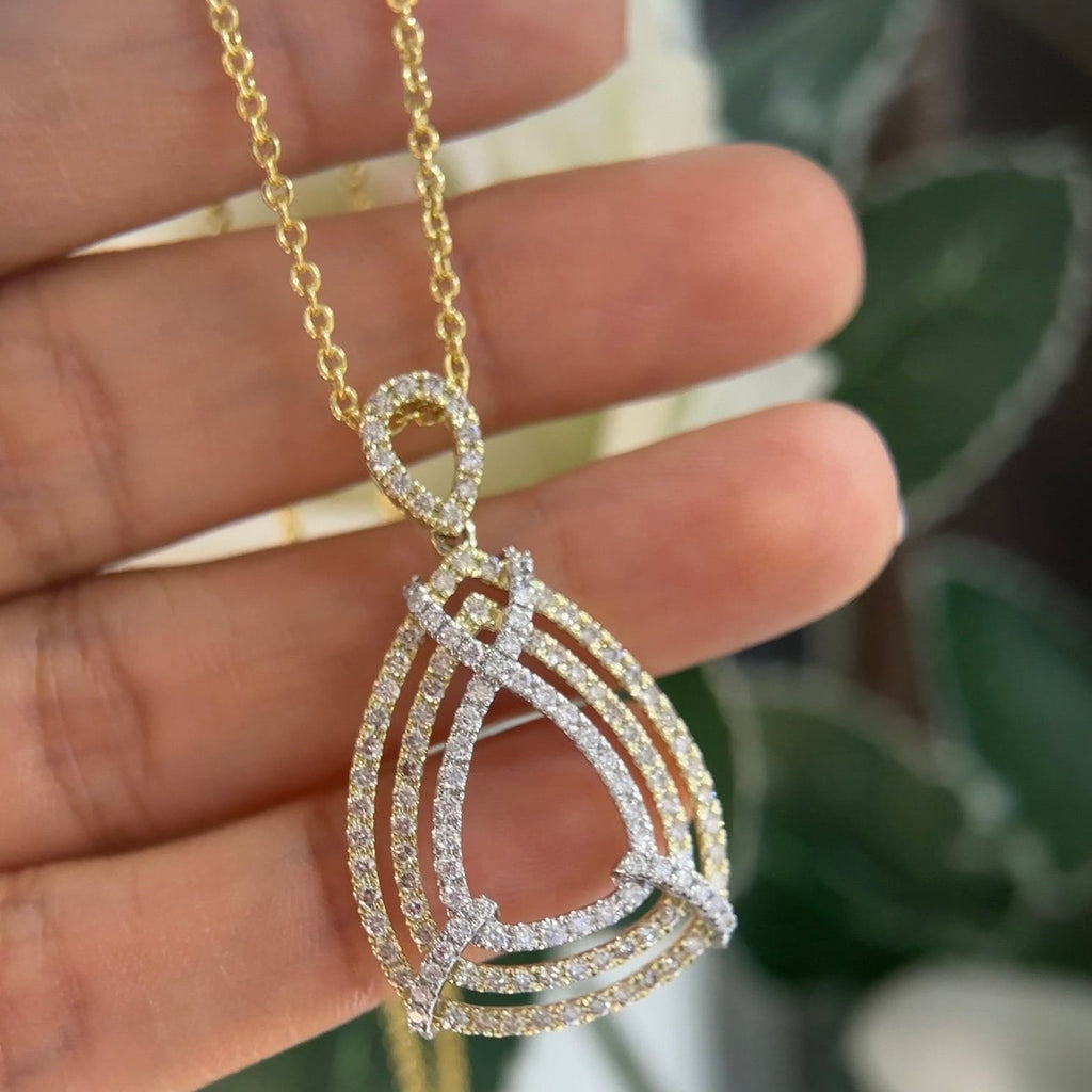 Yellow and White Gold Pear Shape Three Row Pendant with Diamonds (etsy image id: 6160986833)