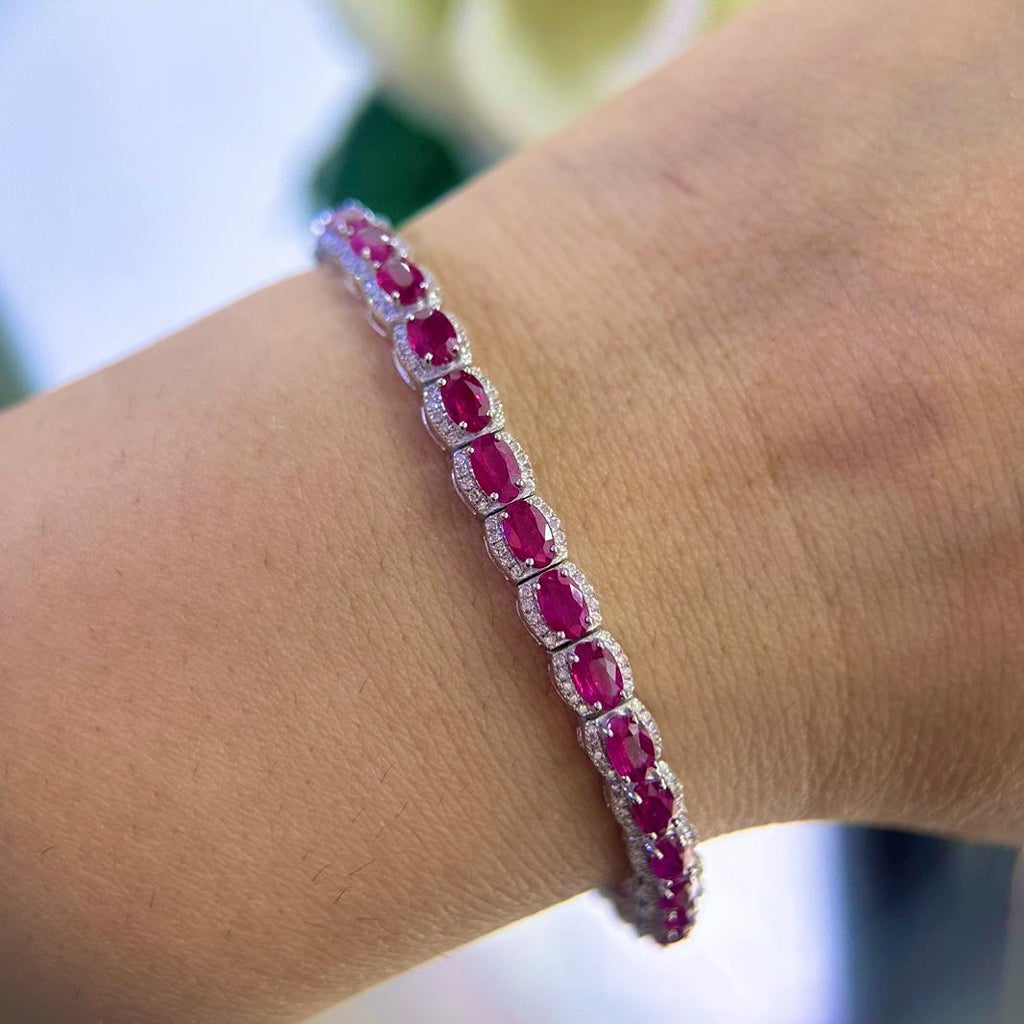 18Kt White Gold Bracelet 9.30ct Natural Rubies with 1.01ct Natural Diamonds. RDB009 GEZJ (etsy image id: 6655901816)