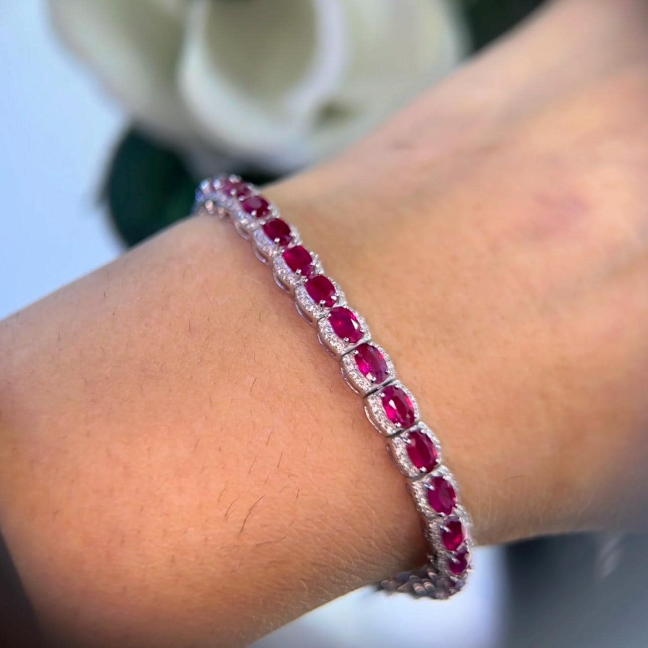 18Kt White Gold Bracelet 9.30ct Natural Rubies with 1.01ct Natural Diamonds. RDB009 GEZJ (etsy image id: 6655901826)