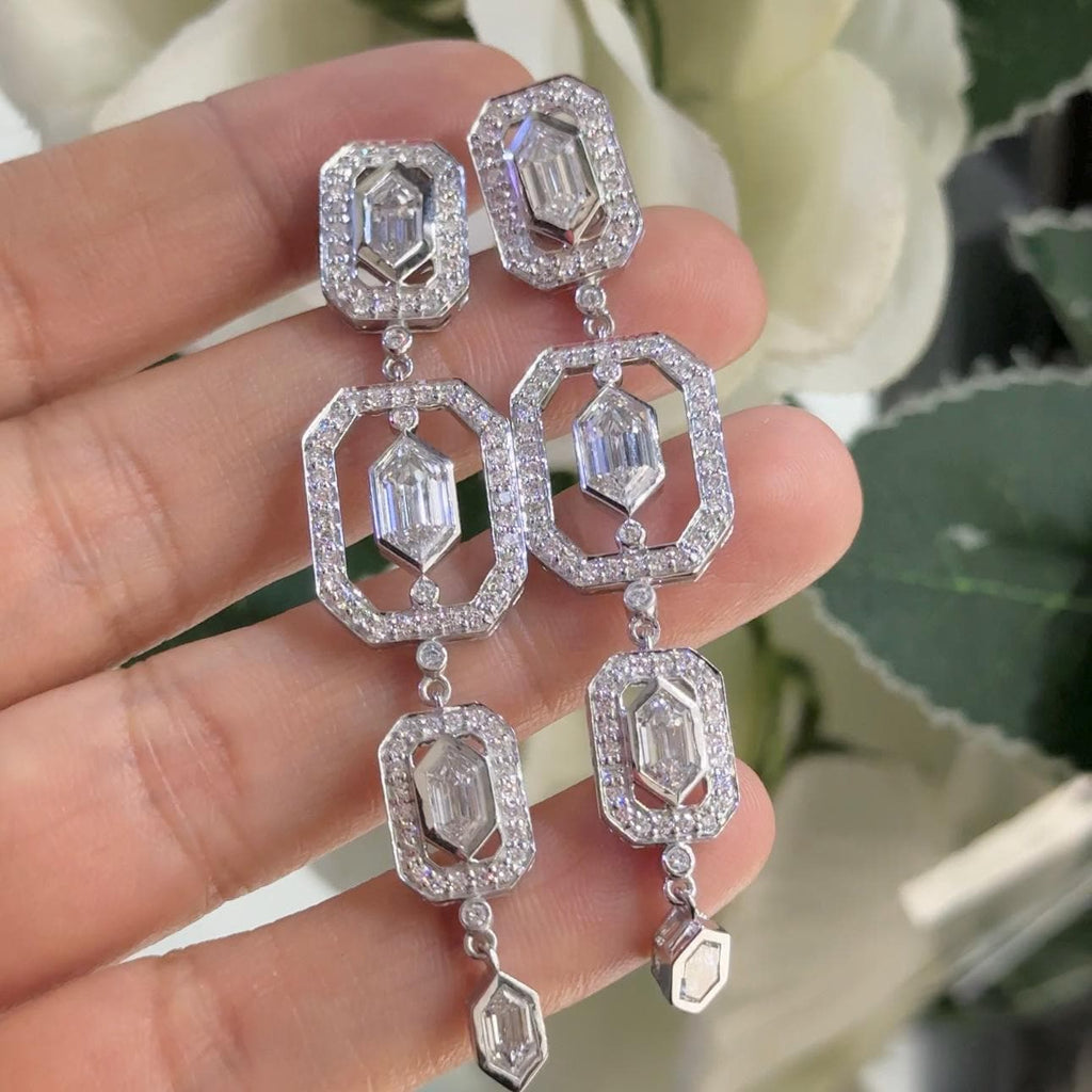 Art Deco Style White Gold Lab Diamond Elongated Drop Earrings (etsy image id: 6685395328)
