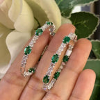 Large 14k White Gold Hoop Earrings with Oval Lab Emeralds and Round Lab Diamonds (etsy image id: 6686700934)
