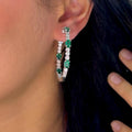 Large 14k White Gold Hoop Earrings with Oval Lab Emeralds and Round Lab Diamonds (etsy image id: 6686700936)