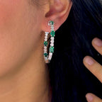 Large 14k White Gold Hoop Earrings with Oval Lab Emeralds and Round Lab Diamonds (etsy image id: 6686700936)