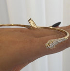 Yellow Gold Diamond and Emerald Bypass Bangle (etsy image id: 6722633756)