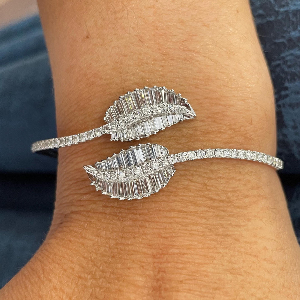 White Gold Bangle Bracelet with Baguette and Round Cut Diamonds (etsy image id: 6725624948)