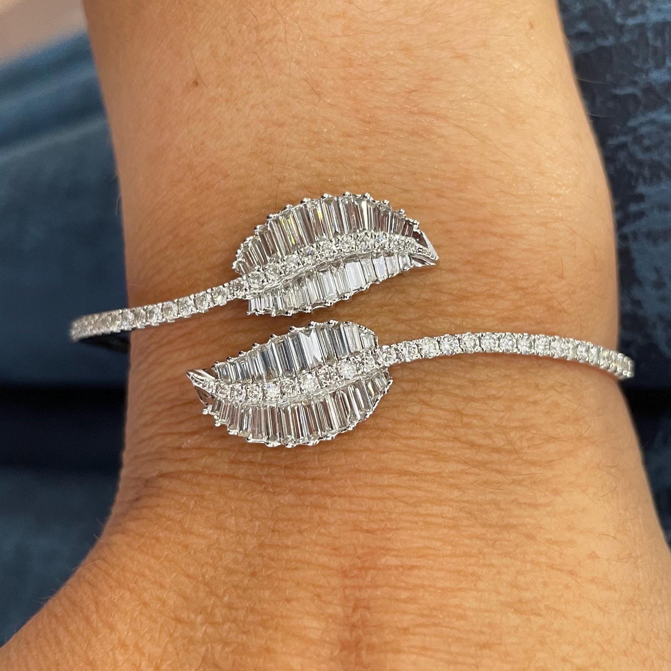White Gold Bangle Bracelet with Baguette and Round Cut Diamonds (etsy image id: 6725624948)